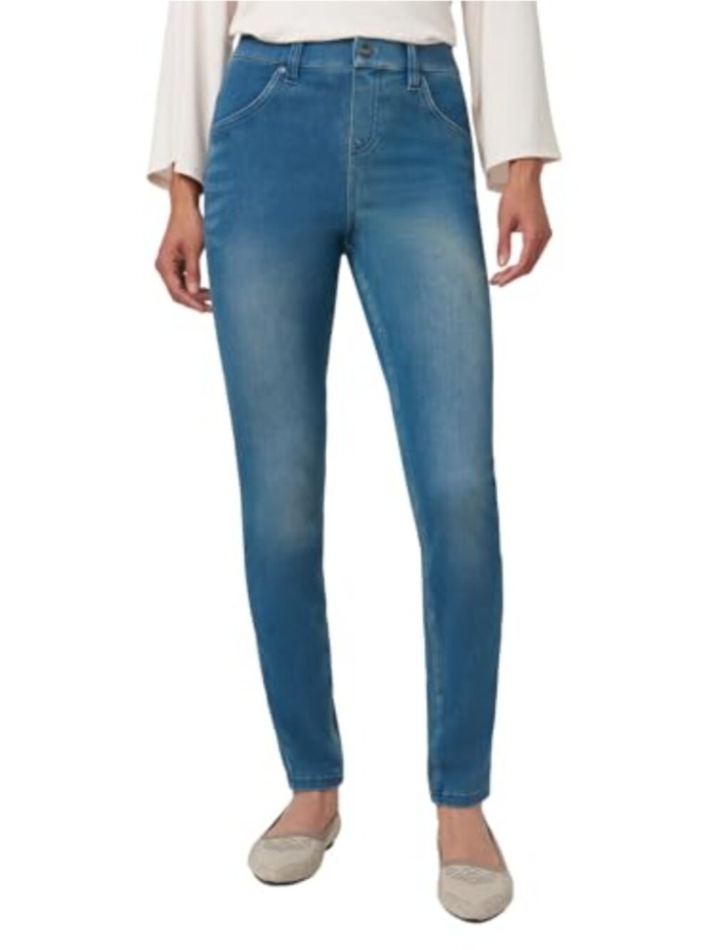 Ultra Soft High Waist Denim Leggings Pull On Skinny Fit Casual